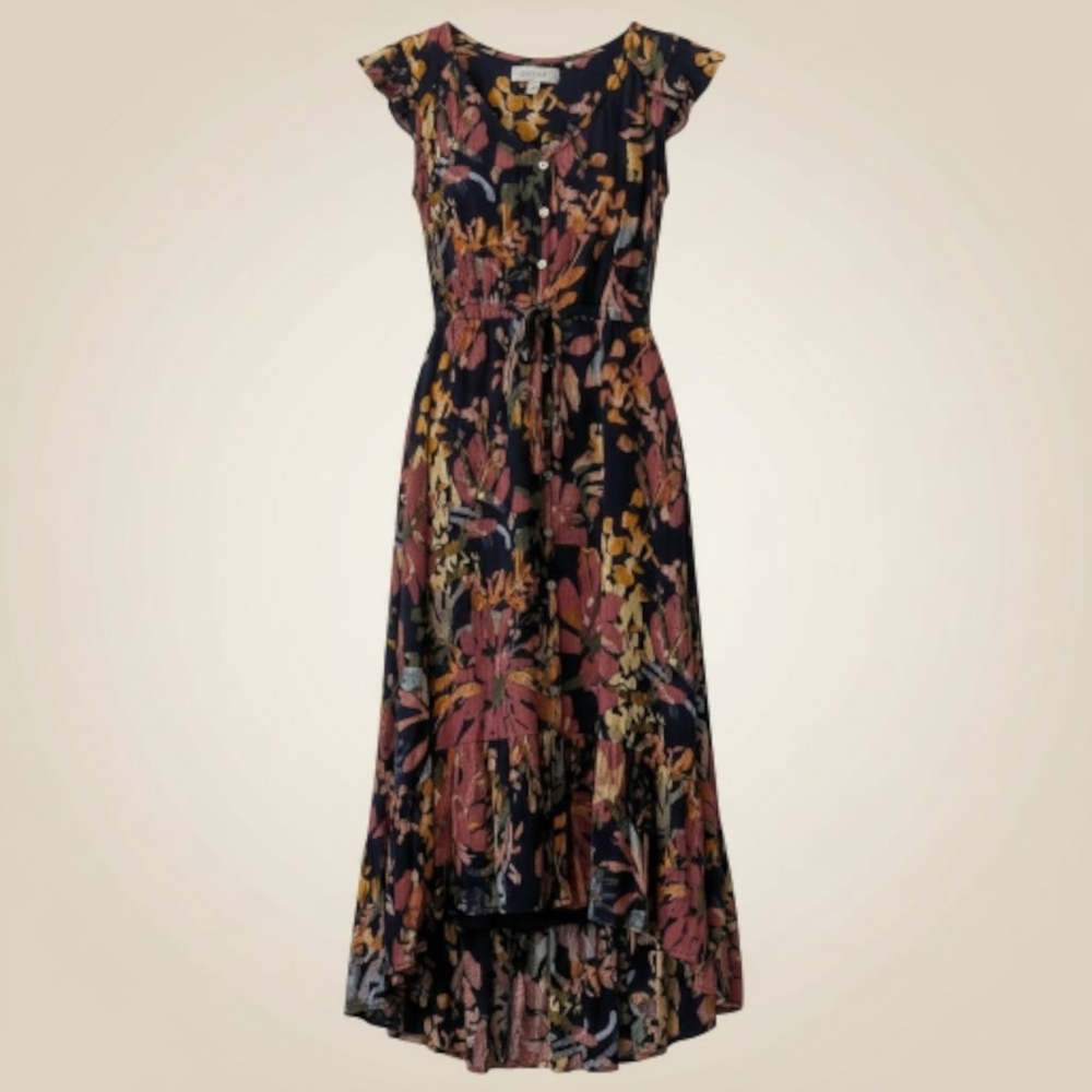 New Directions Navy Blue Floral High Low Dress
